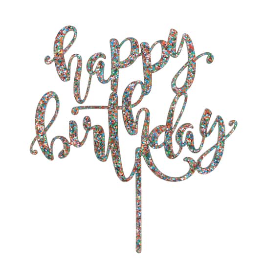 12 Pack: Multicolor Glitter Happy Birthday Cake Topper by Celebrate It&#x2122;